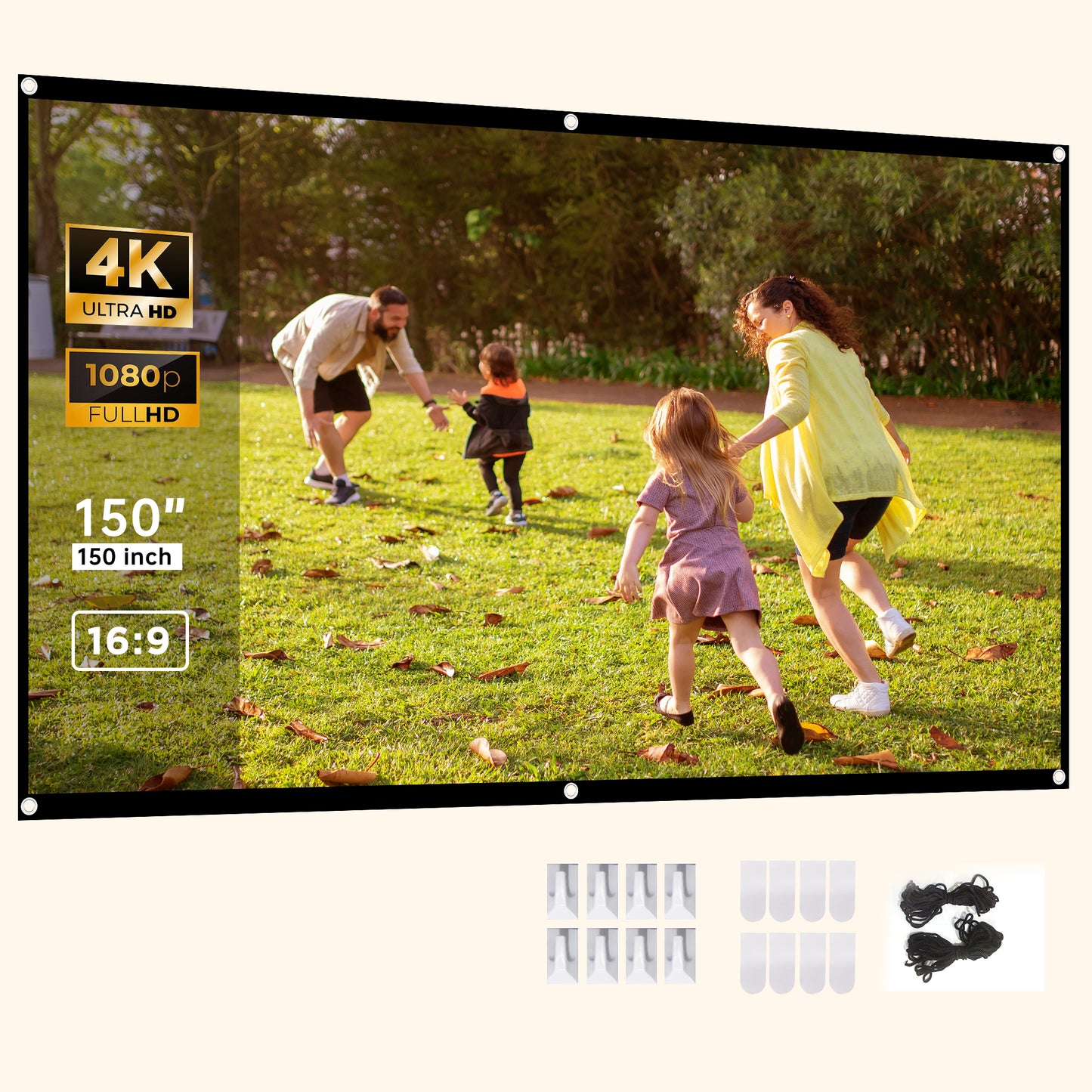 Projector Screen 100 inch 16:9, Portable Indoor Outdoor Screen for Home Cinema, Theater, School