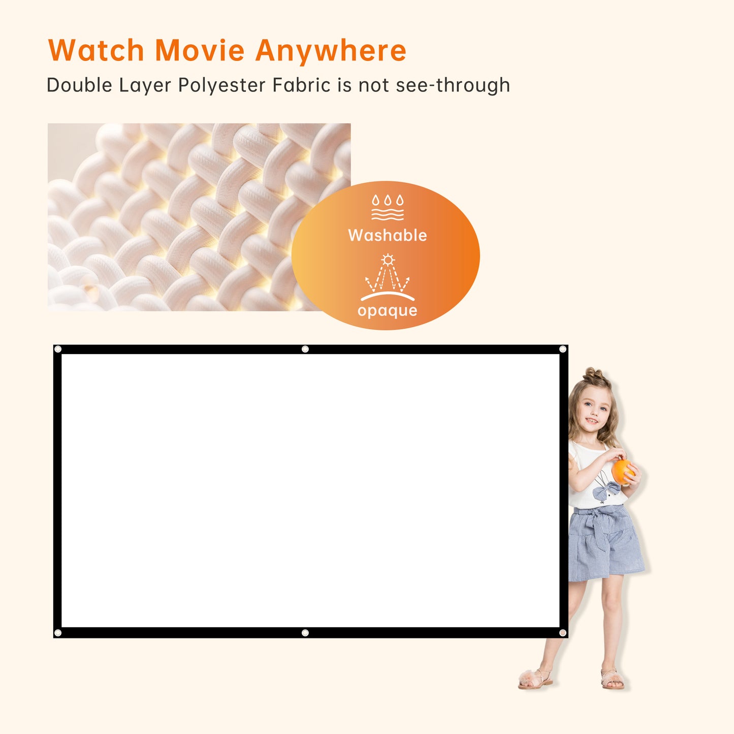 Projector Screen 100 inch 16:9, Portable Indoor Outdoor Screen for Home Cinema, Theater, School