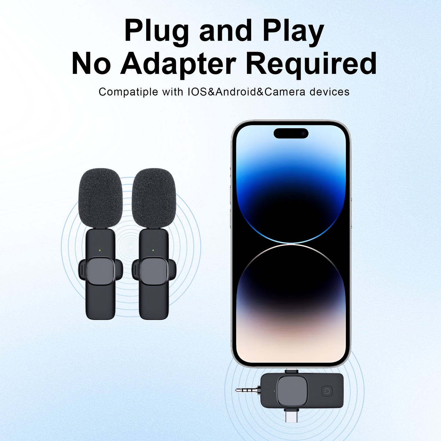 DANCIEYA 3in1 Bluetooth Lavalier Wireless Mic for Android & iPhone, Camera