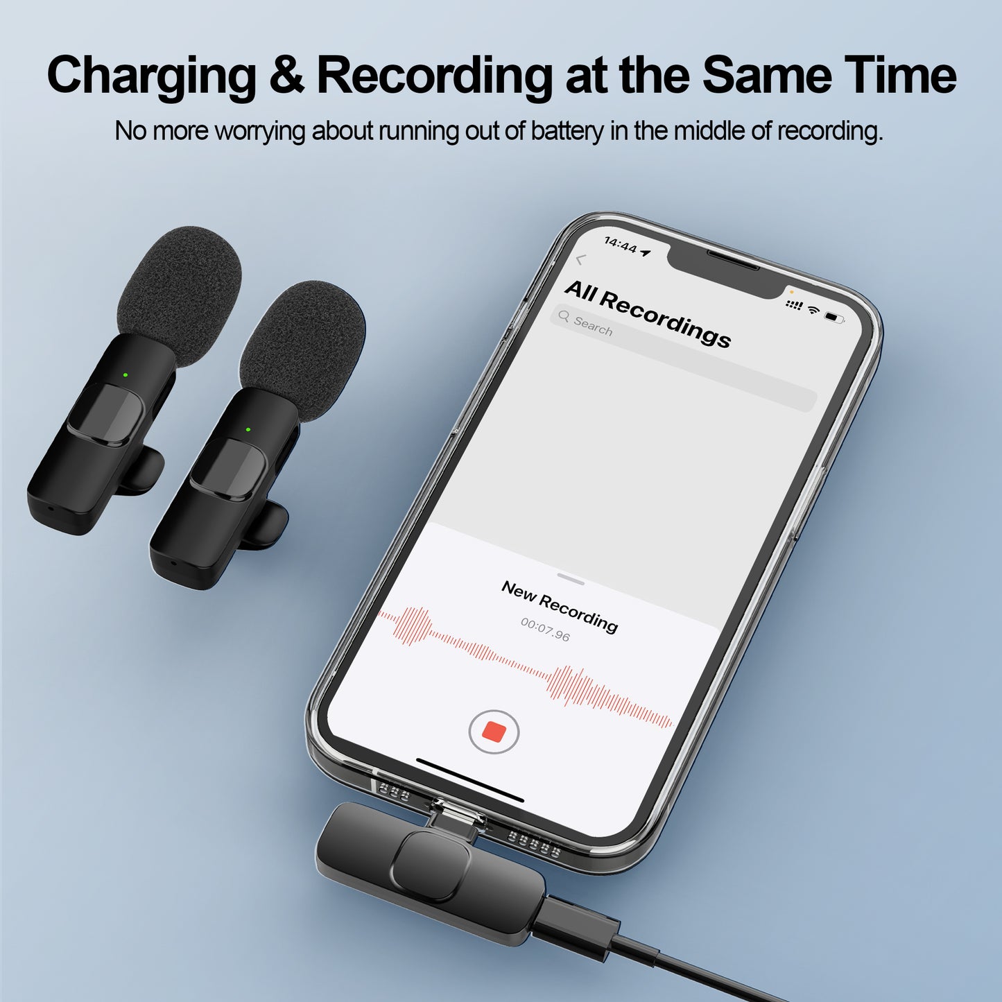 DANCIEYA Lavalier Wireless Microphone for iPhone, 2 Pcs Mini iPhone Mic + 1 Receiver Lightning